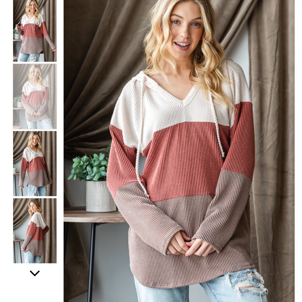 🌼 PLUS SIZE HEIMISH USA “ Sherry “ HEIMISH  Long Sleeve Ribbed Hoodie Top 74 - Picture 3 of 5